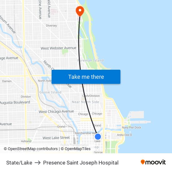 State/Lake to Presence Saint Joseph Hospital map
