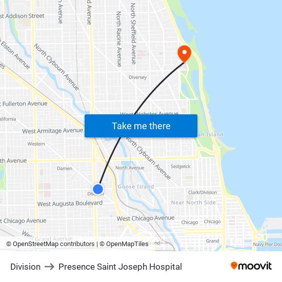 Division to Presence Saint Joseph Hospital map