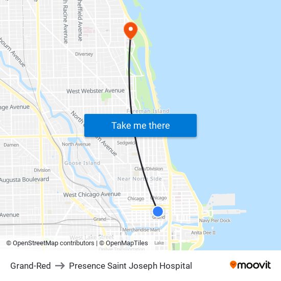 Grand-Red to Presence Saint Joseph Hospital map