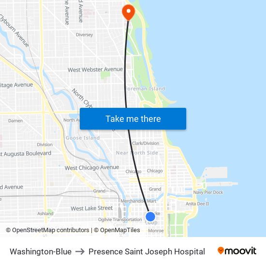 Washington-Blue to Presence Saint Joseph Hospital map
