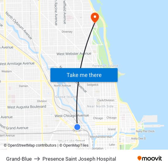 Grand-Blue to Presence Saint Joseph Hospital map