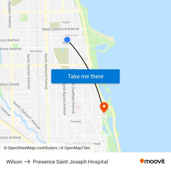 Wilson to Presence Saint Joseph Hospital map