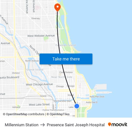 Millennium Station to Presence Saint Joseph Hospital map