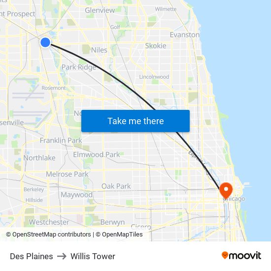 Des Plaines to Willis Tower map