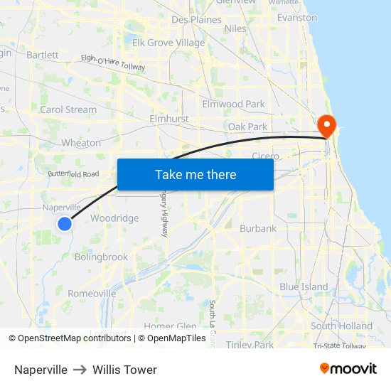 Naperville to Willis Tower map