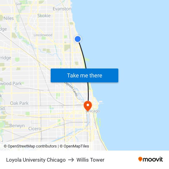 Loyola University Chicago to Willis Tower map