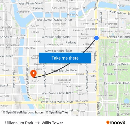 Millennium Park to Willis Tower map