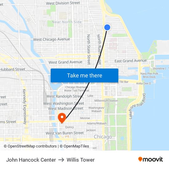 John Hancock Center to Willis Tower map