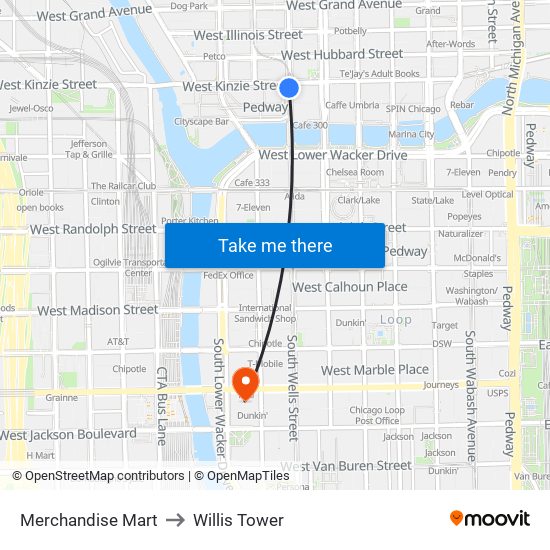 Merchandise Mart to Willis Tower map