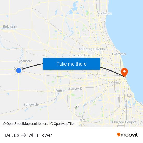 DeKalb to Willis Tower map