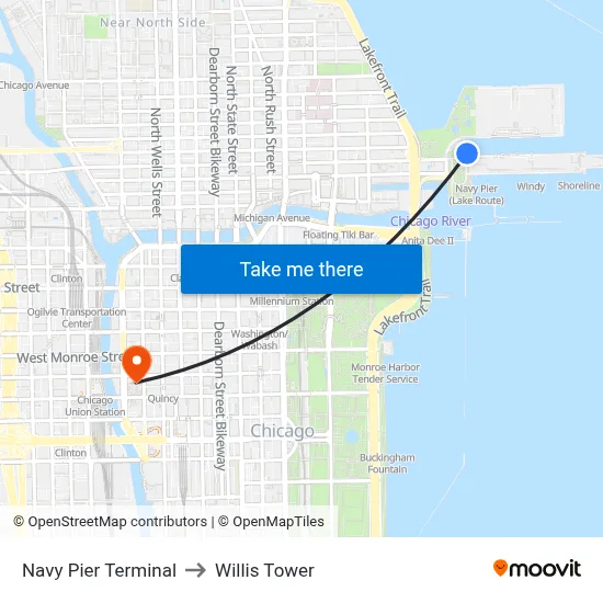 Navy Pier Terminal to Willis Tower map