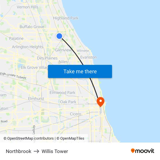 Northbrook to Willis Tower map