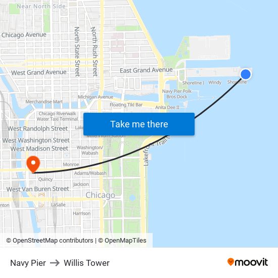 Navy Pier to Willis Tower map