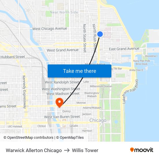 Warwick Allerton Chicago to Willis Tower map