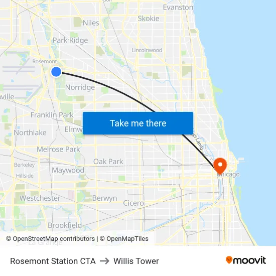 Rosemont Station CTA to Willis Tower map