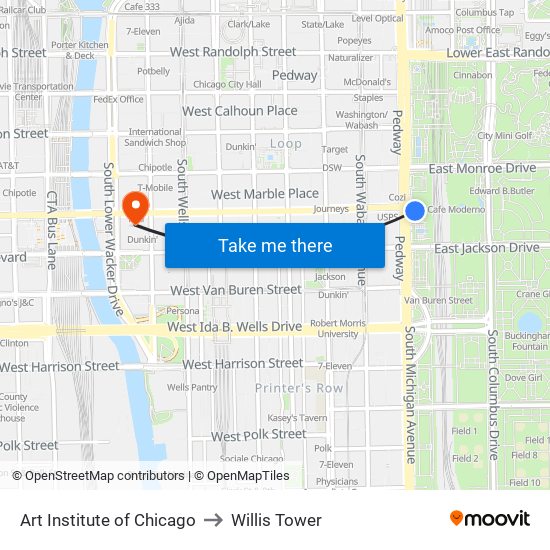 Art Institute of Chicago to Willis Tower map