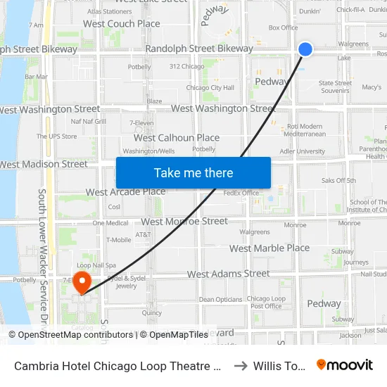 Cambria Hotel Chicago Loop Theatre District to Willis Tower map