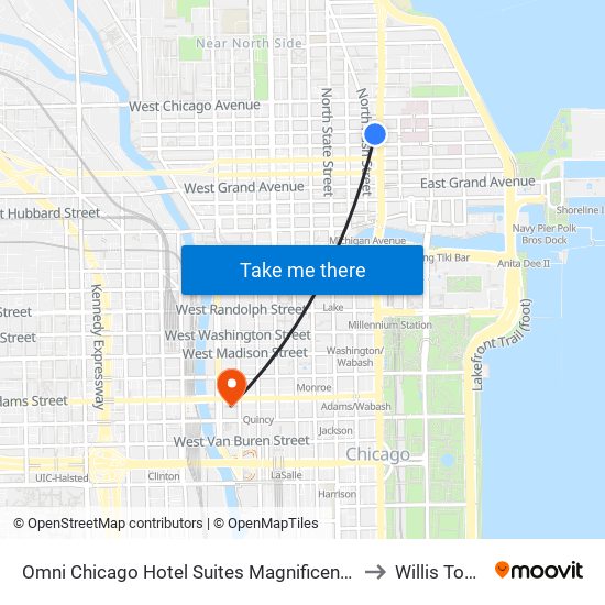 Omni Chicago Hotel Suites Magnificent Mile to Willis Tower map