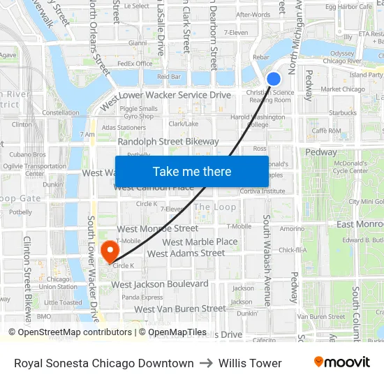 Royal Sonesta Chicago Downtown to Willis Tower map