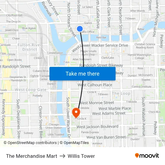 The Merchandise Mart to Willis Tower map
