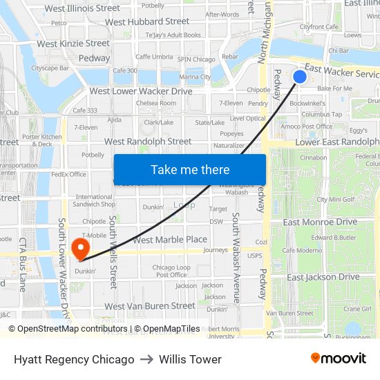 Hyatt Regency Chicago to Willis Tower map