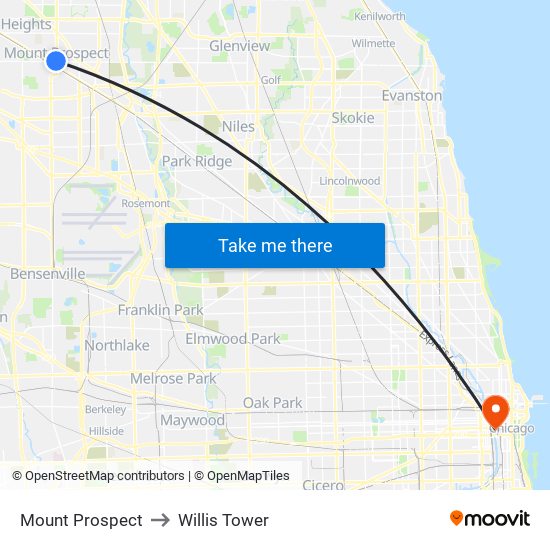 Mount Prospect to Willis Tower map