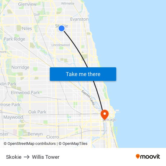 Skokie to Willis Tower map