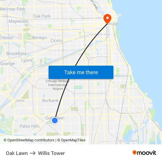 Oak Lawn to Willis Tower map