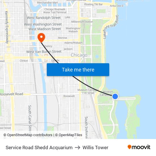 Service Road Shedd Acquarium to Willis Tower map