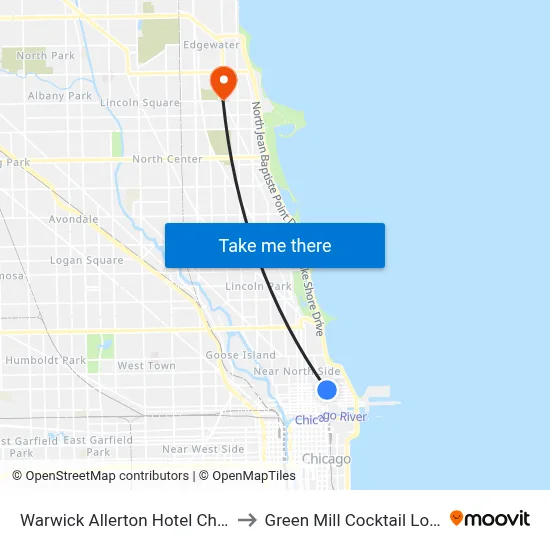 Warwick Allerton Hotel Chicago to Green Mill Cocktail Lounge map