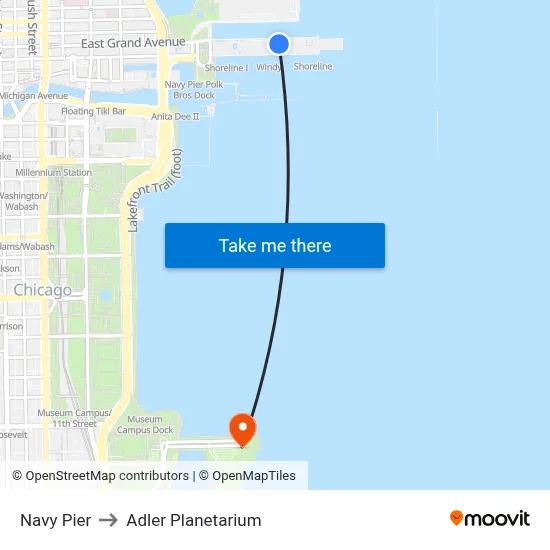Navy Pier to Adler Planetarium map
