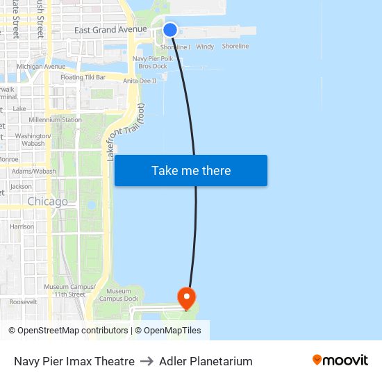 Navy Pier Imax Theatre to Adler Planetarium map