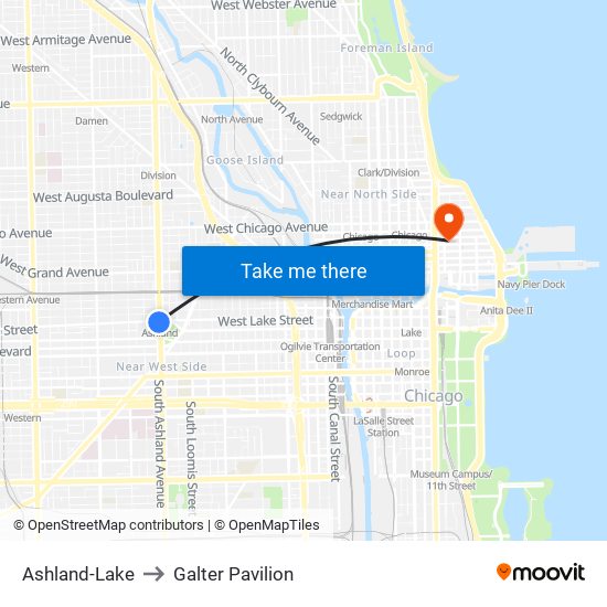 Ashland-Lake to Galter Pavilion map