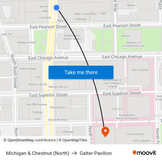 Michigan & Chestnut (North) to Galter Pavilion map