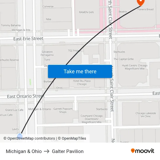 Michigan & Ohio to Galter Pavilion map