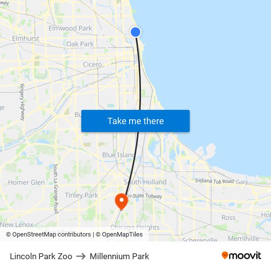 Lincoln Park Zoo to Millennium Park map