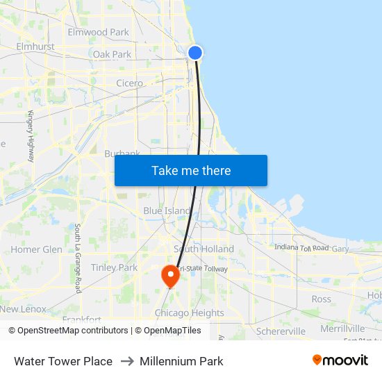 Water Tower Place to Millennium Park map