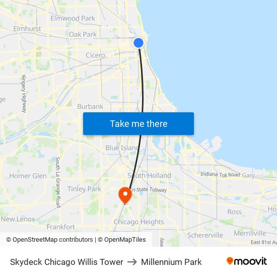 Skydeck Chicago Willis Tower to Millennium Park map