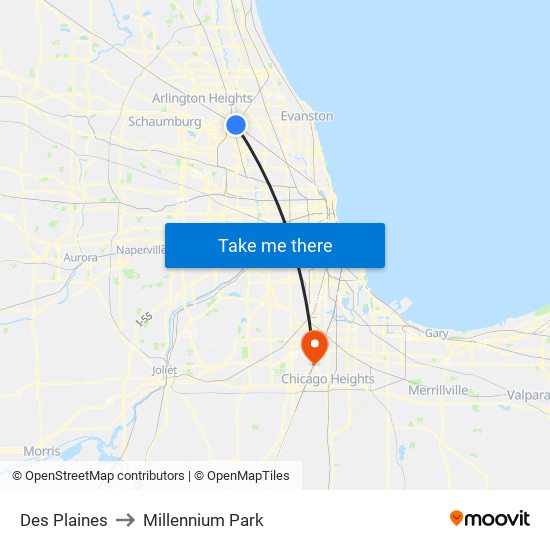 Des Plaines to Millennium Park map