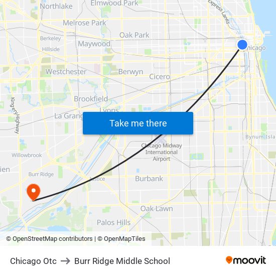 Chicago Otc to Burr Ridge Middle School map