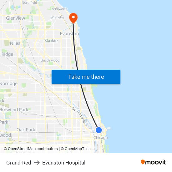 Grand-Red to Evanston Hospital map