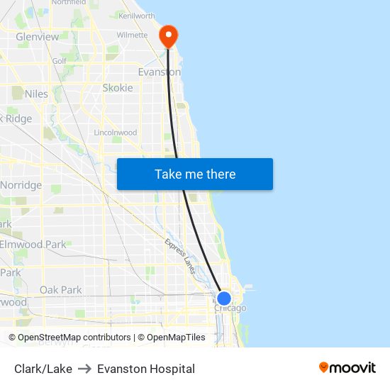 Clark/Lake to Evanston Hospital map