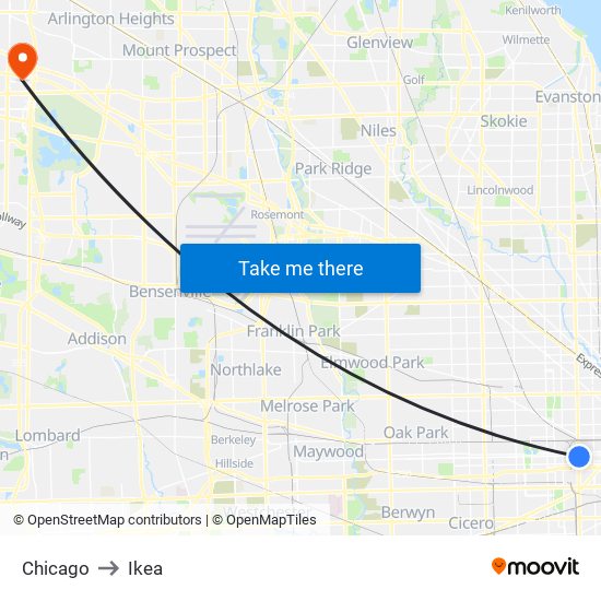 Chicago to Ikea map