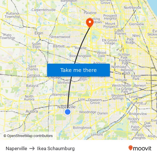 Naperville to Ikea Schaumburg map