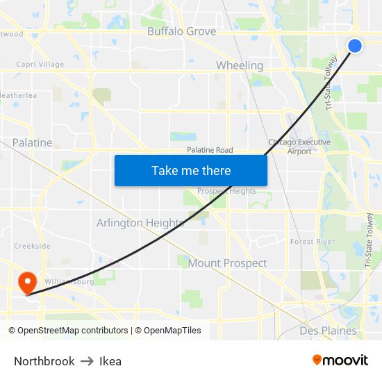 Northbrook to Ikea map