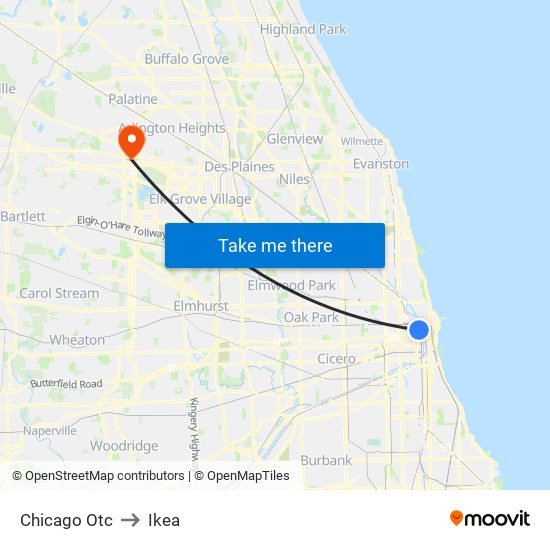 Chicago Otc to Ikea map