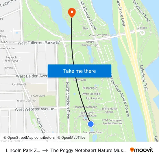 Lincoln Park Zoo to The Peggy Notebaert Nature Museum map