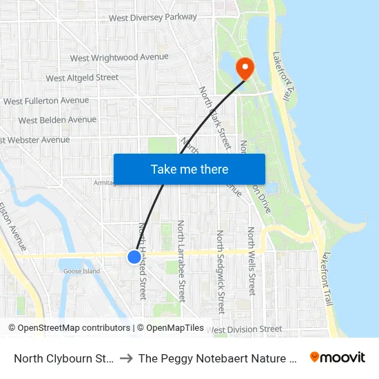 North Clybourn Station to The Peggy Notebaert Nature Museum map