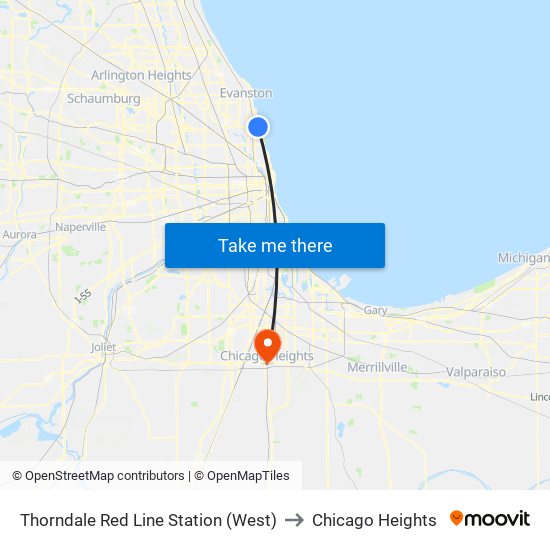 Thorndale Red Line Station (West) to Chicago Heights map