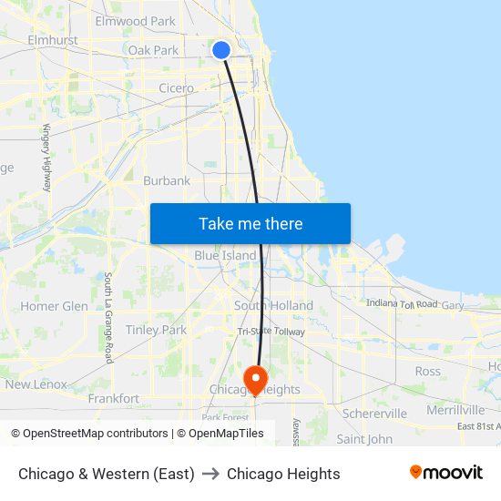 Chicago & Western (East) to Chicago Heights map